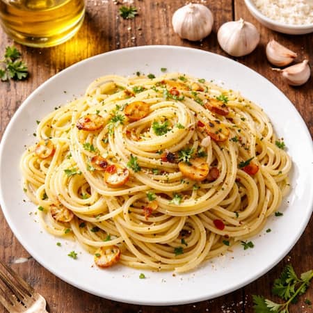 Klassische Spaghetti Aglio e Olio mit Petersilie